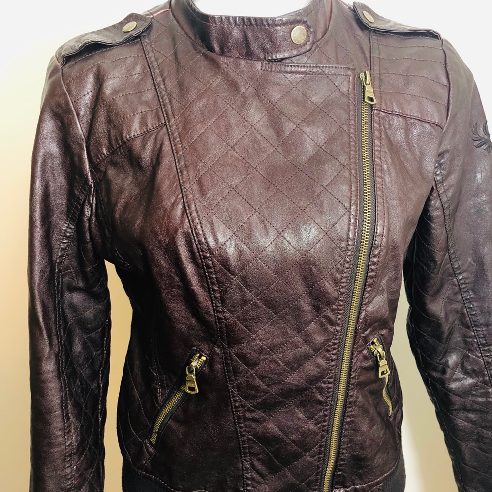 Guess Chocolate Leather Jacket with Gold Accents - Picture 2 of 5